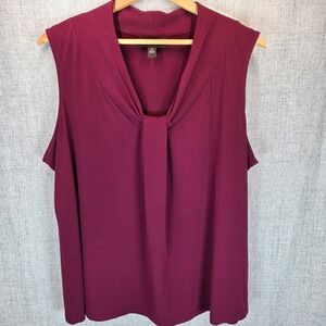 Dana Buchman Burgundy Sleeveless V-Neck Blouse Women 1X Flowy Top Casual